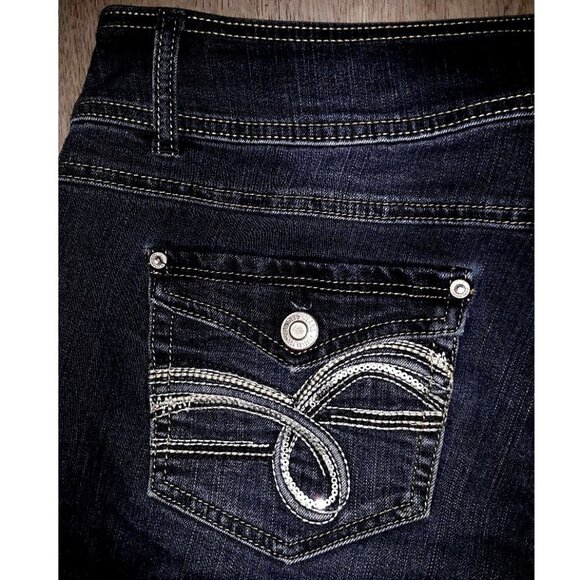 Angels Jeans Curvy Bootcut Flared Jeans Size 12 Distressed Denim Flares Wide Leg - Picture 5 of 8